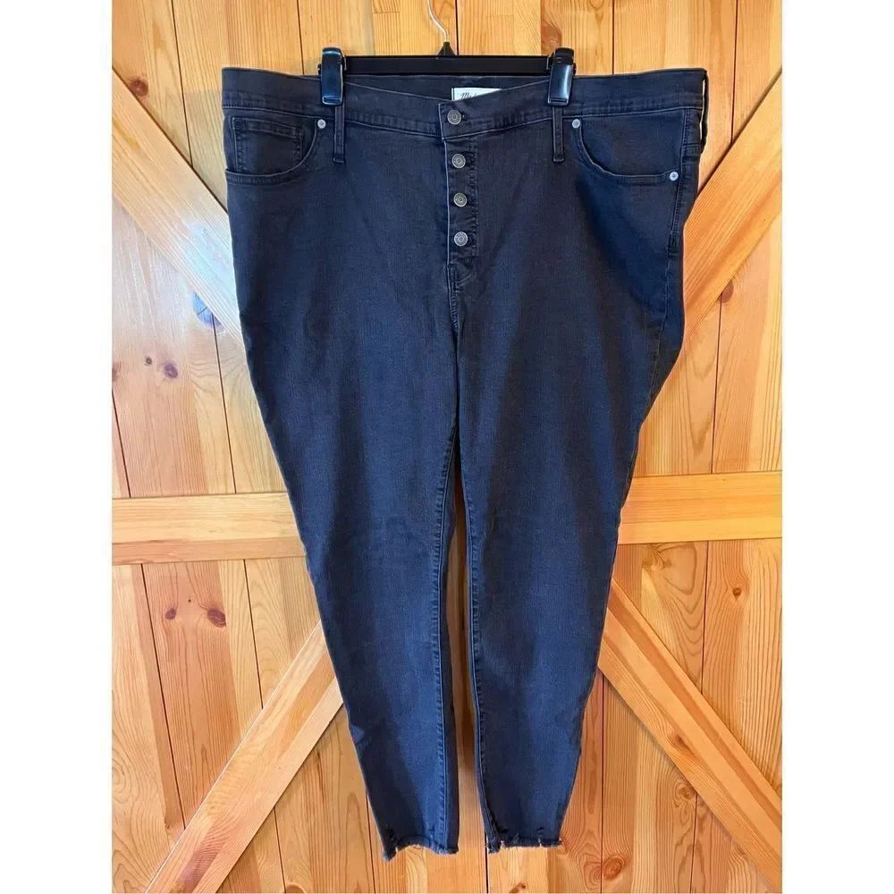 Madewell W37 9" Measures 44x29 Skinny Jeans Button Fly Stretch Raw Hem Black nw
